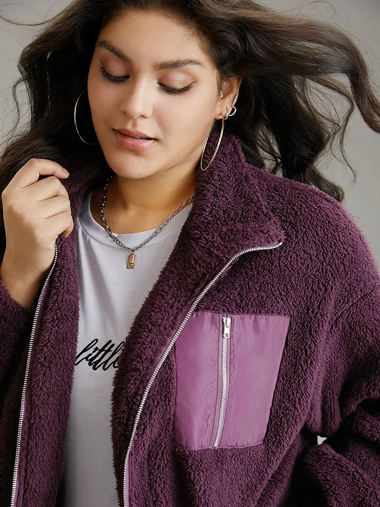 Contrast Zipper Pocket Teddy Jacket sold by Bloomchic product image thumbnail 5