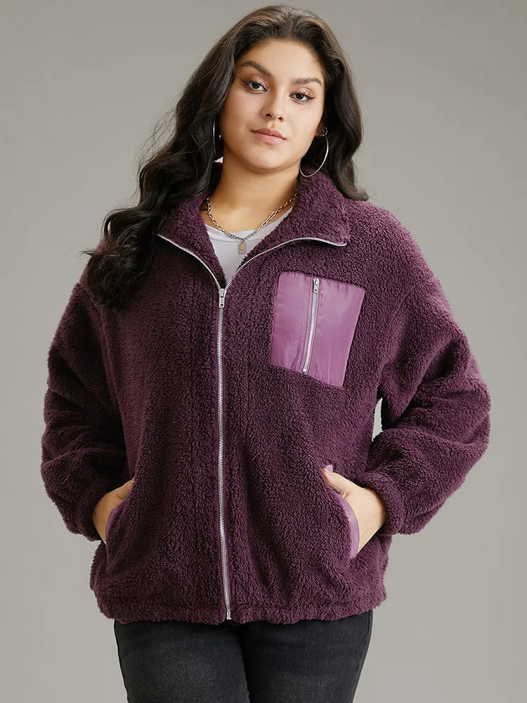 Contrast Zipper Pocket Teddy Jacket sold by Bloomchic product image thumbnail 3