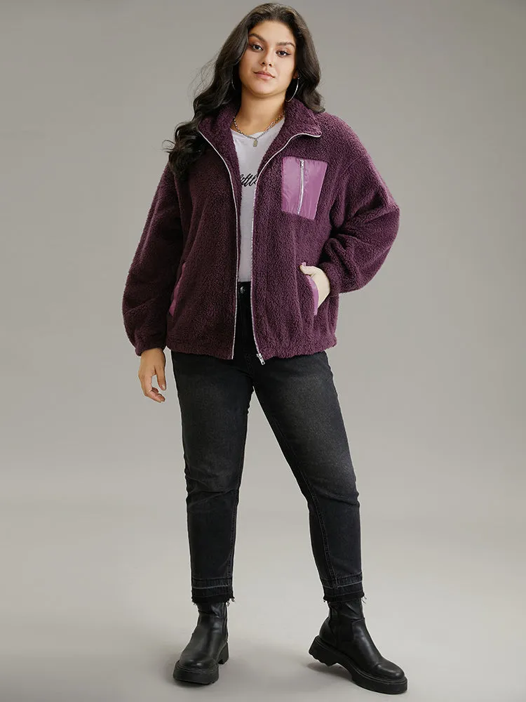 Contrast Zipper Pocket Teddy Jacket sold by Bloomchic product image thumbnail 4