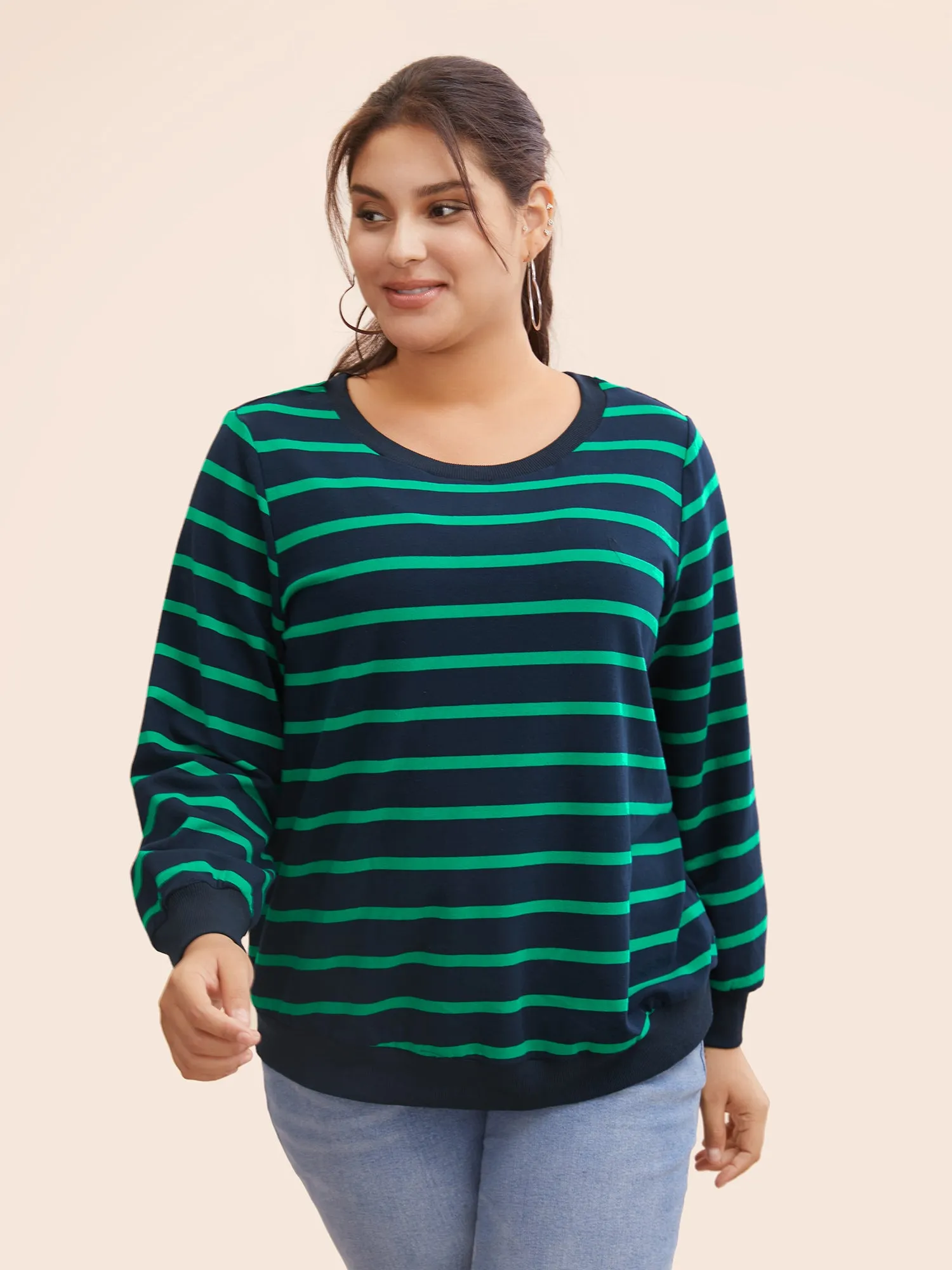 Round Neck Striped Stretchy Sweatshirt sold by Bloomchic
