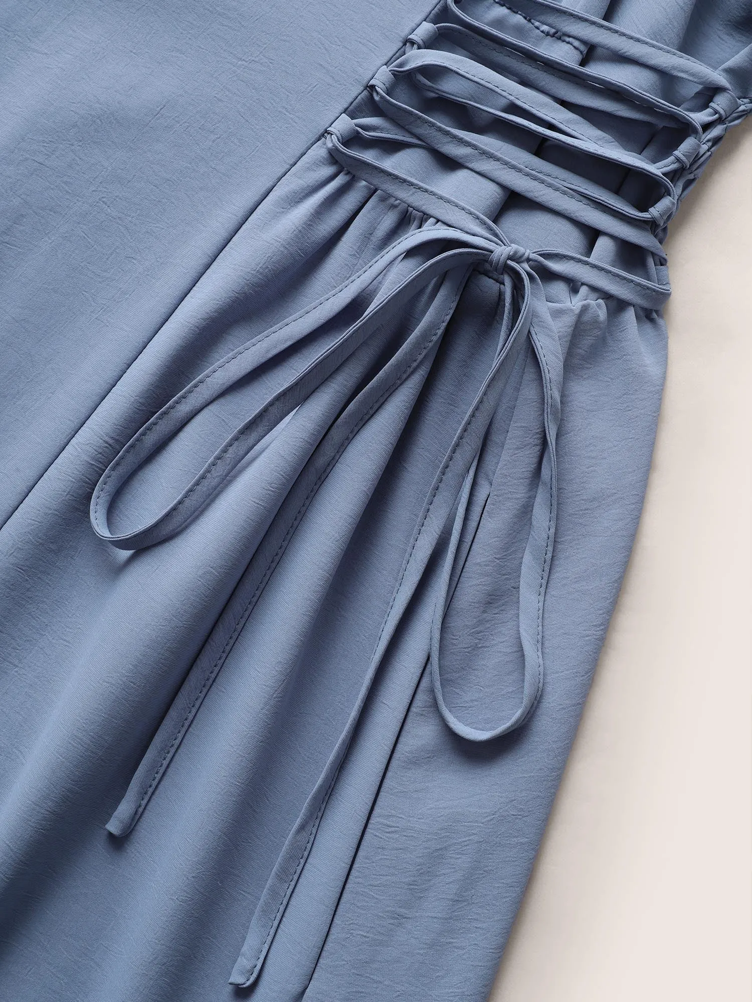 V Neck Shirred Gathered Lace Up Dress sold by Bloomchic product image thumbnail 5