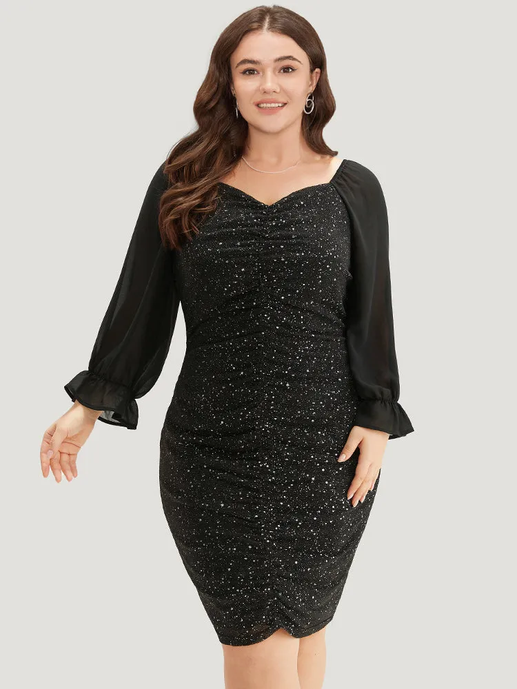 Glitte Chiffon Square Neck Ruched Dress sold by Bloomchic