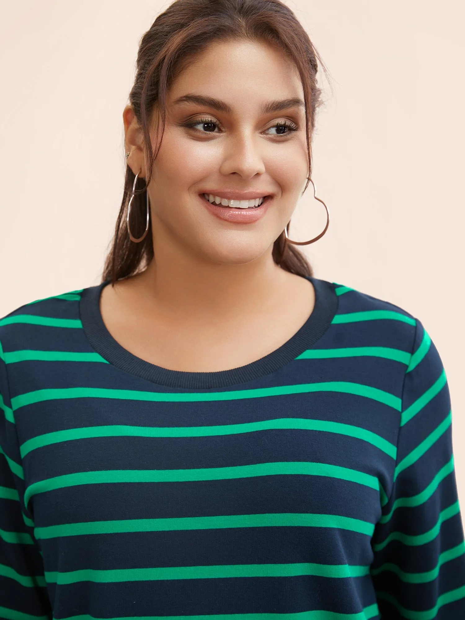 Round Neck Striped Stretchy Sweatshirt sold by Bloomchic product image thumbnail 3