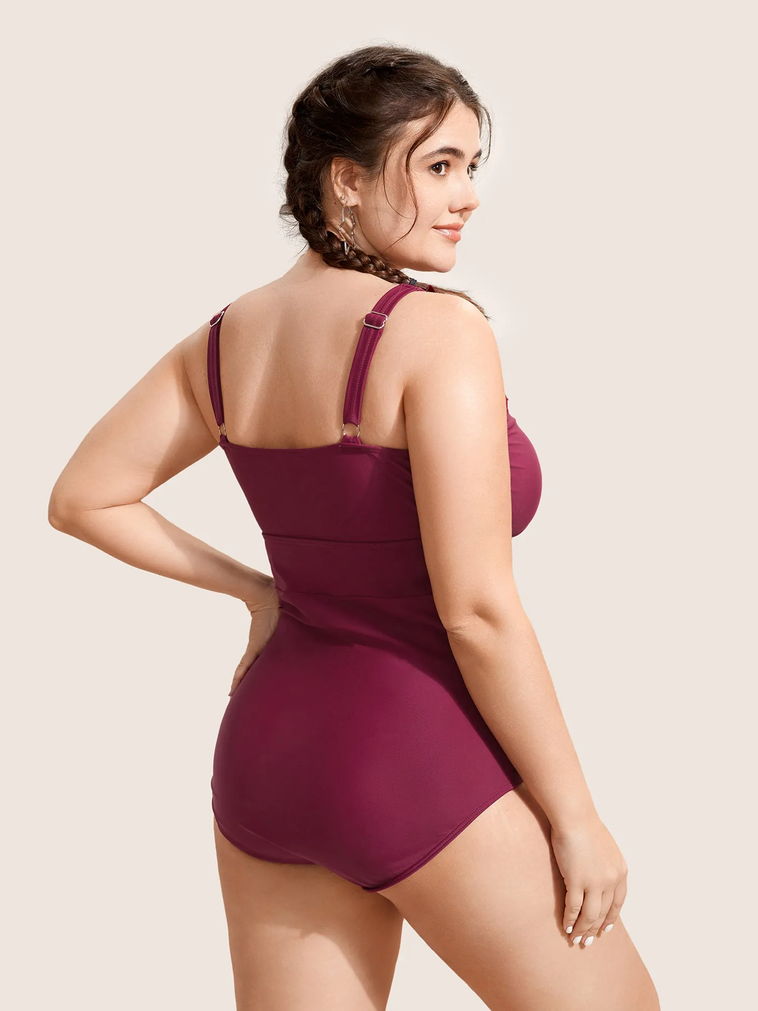 Plain Ruffle Trim Gathered Sleeveless One Piece Swimsuit sold by Bloomchic product image thumbnail 2