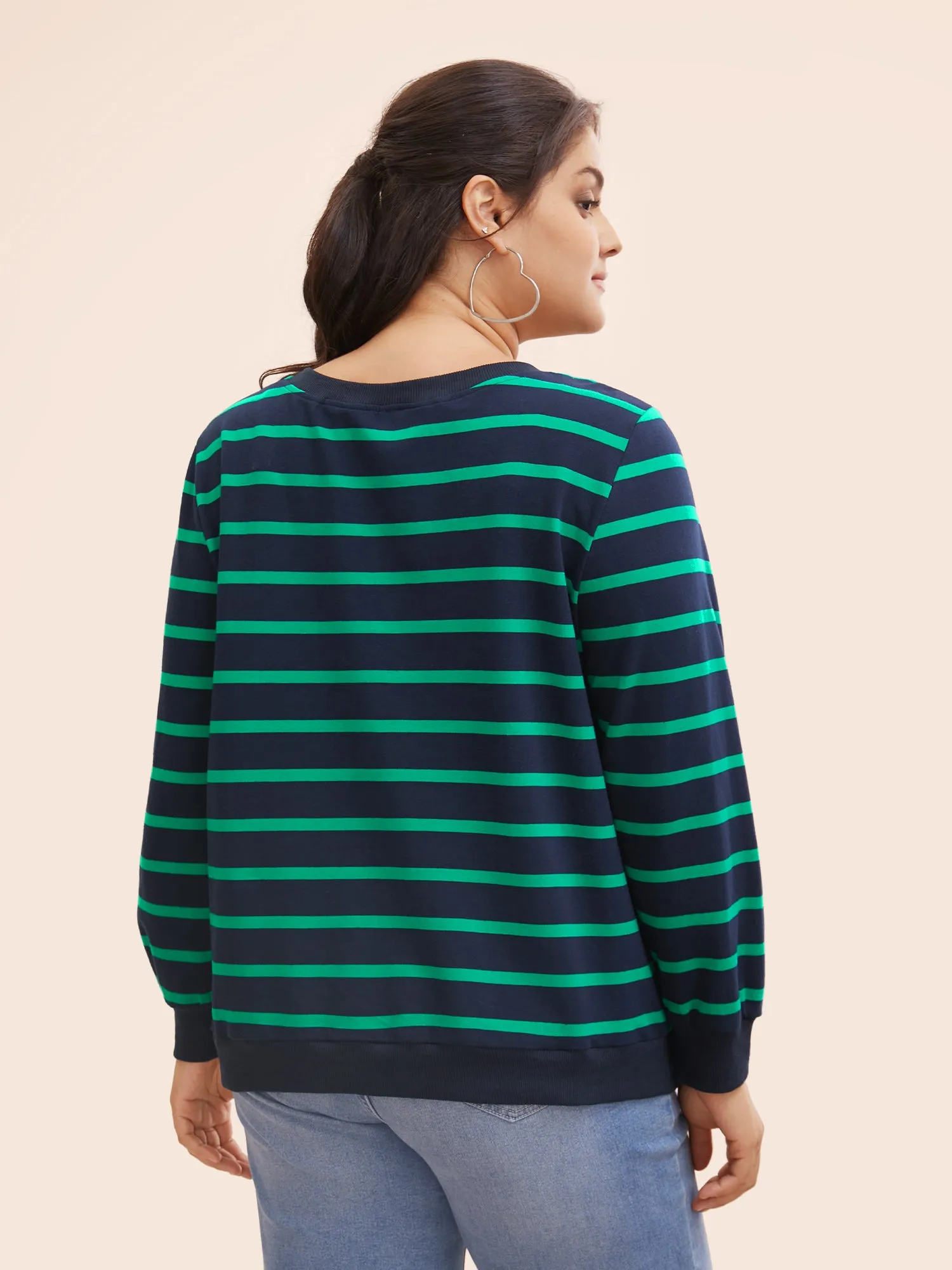 Round Neck Striped Stretchy Sweatshirt sold by Bloomchic product image thumbnail 4