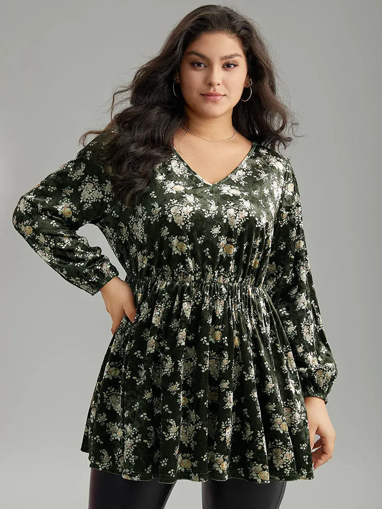 Velvet Ditsy Floral Ruffles Lantern Sleeve T-shirt sold by Bloomchic