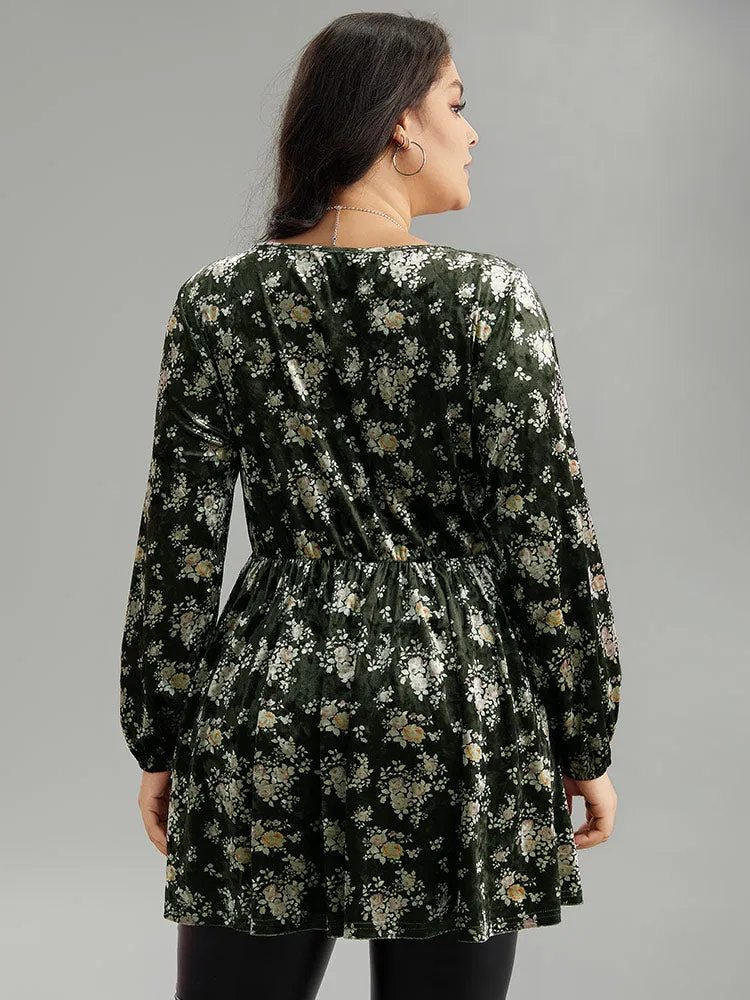 Velvet Ditsy Floral Ruffles Lantern Sleeve T-shirt sold by Bloomchic product image thumbnail 2