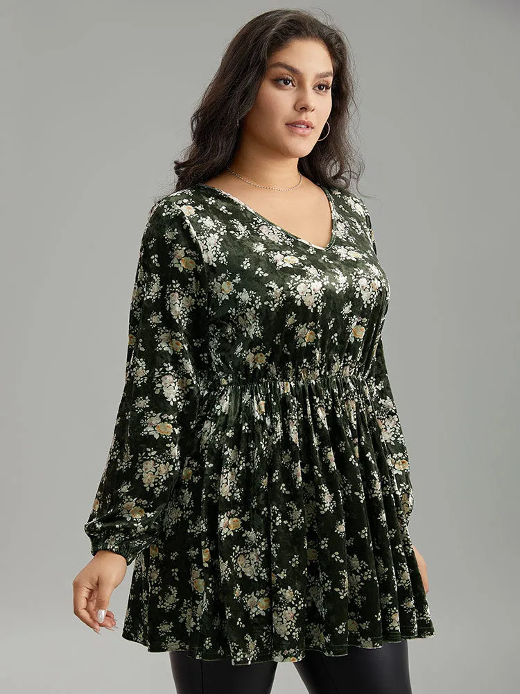 Velvet Ditsy Floral Ruffles Lantern Sleeve T-shirt sold by Bloomchic product image thumbnail 3