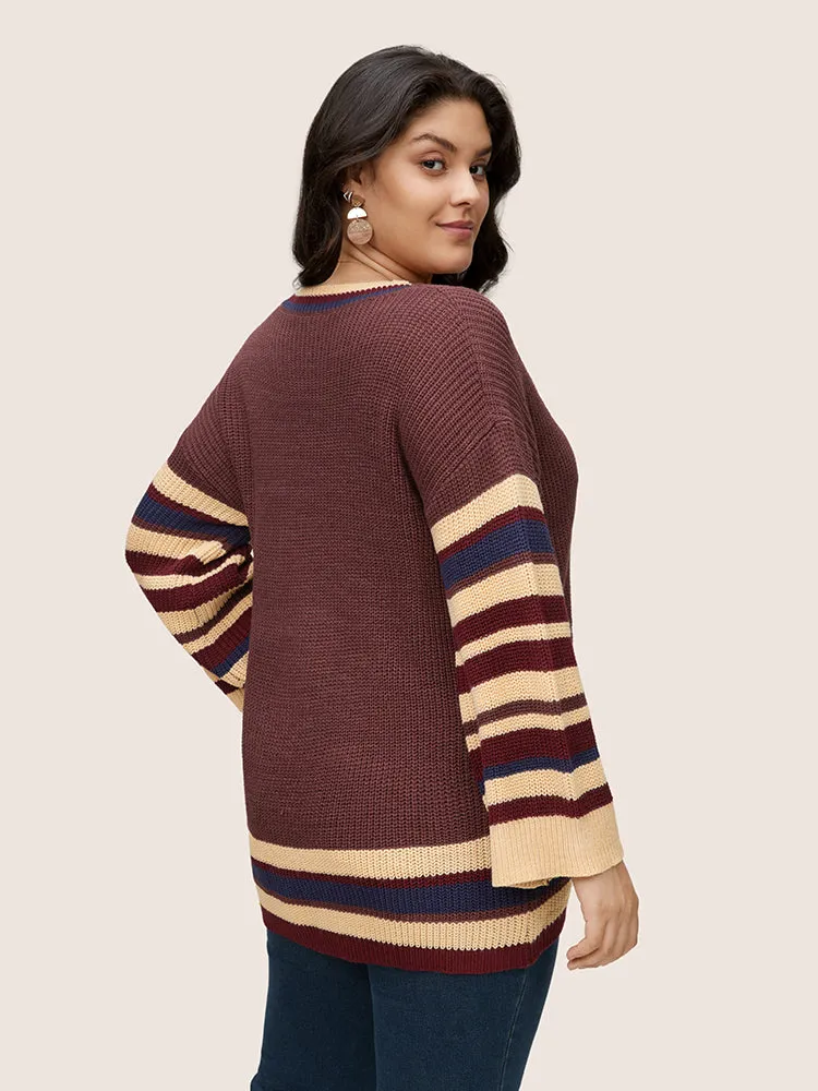 Striped Contrast Knit Drop Shoulder Pullover sold by Bloomchic product image thumbnail 2