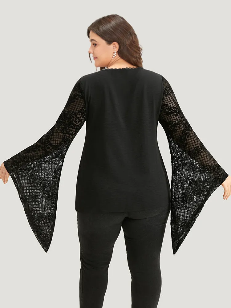 Halloween Floral Eyelet Lace Mesh Bell Sleeve Blouse sold by Bloomchic product image thumbnail 5