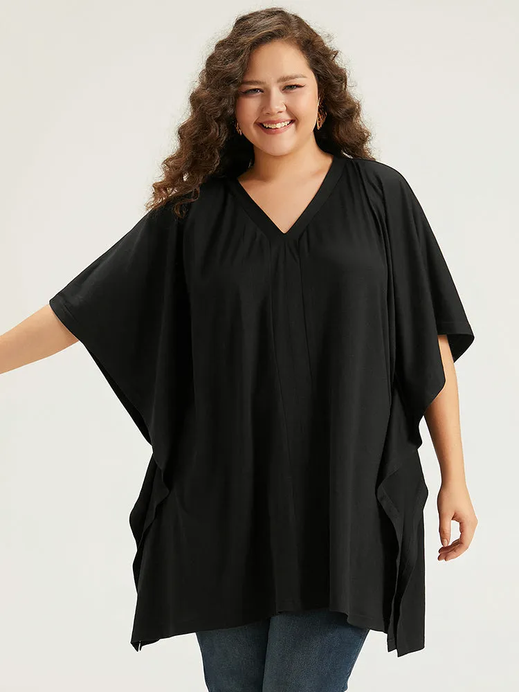 V Neck Solid Dolman Sleeve T-shirt sold by Bloomchic