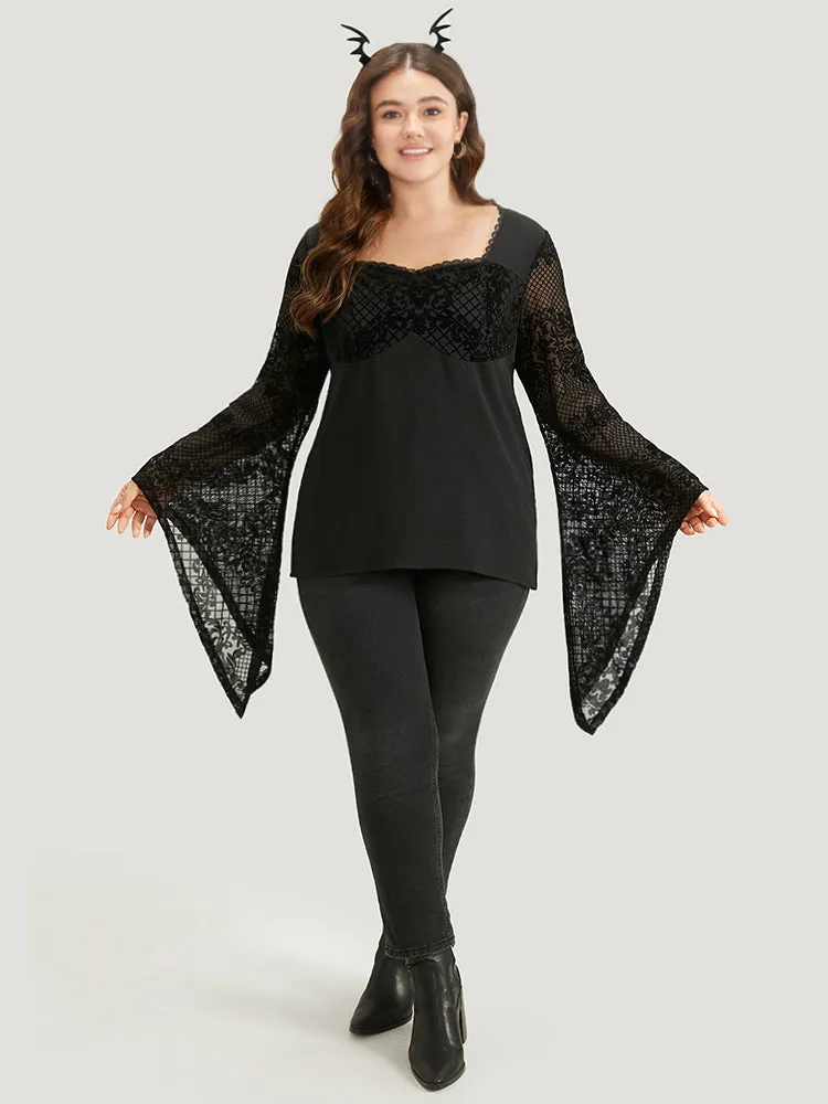 Halloween Floral Eyelet Lace Mesh Bell Sleeve Blouse sold by Bloomchic product image thumbnail 3