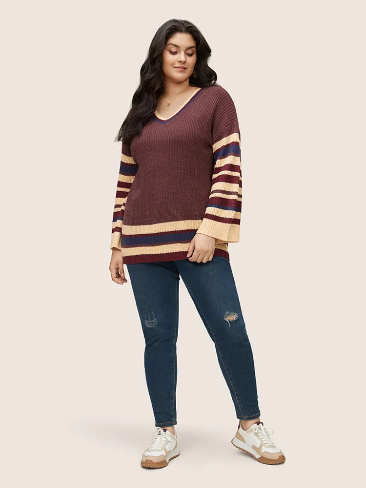 Striped Contrast Knit Drop Shoulder Pullover sold by Bloomchic product image thumbnail 3