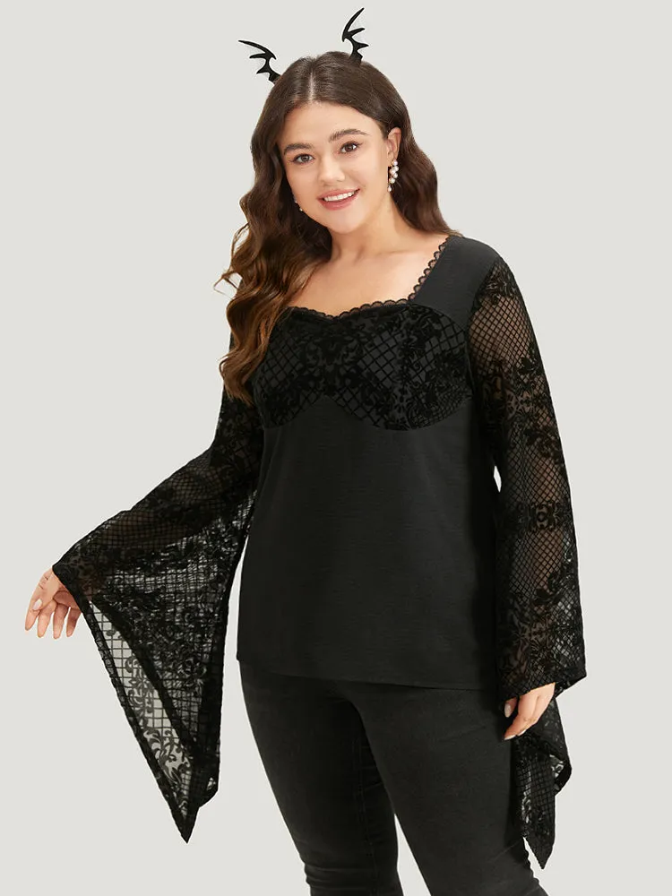 Halloween Floral Eyelet Lace Mesh Bell Sleeve Blouse sold by Bloomchic product image thumbnail 4