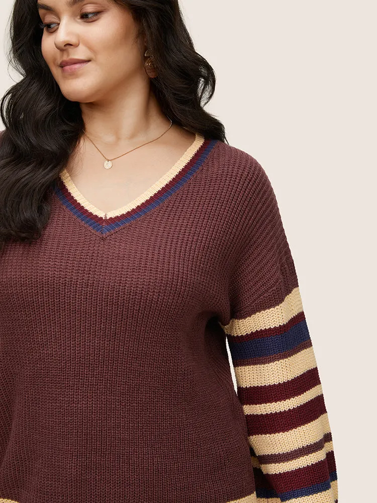 Striped Contrast Knit Drop Shoulder Pullover sold by Bloomchic product image thumbnail 4