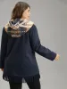 Geometric Contrast Hooded Tassel Trim Coat sold by Bloomchic