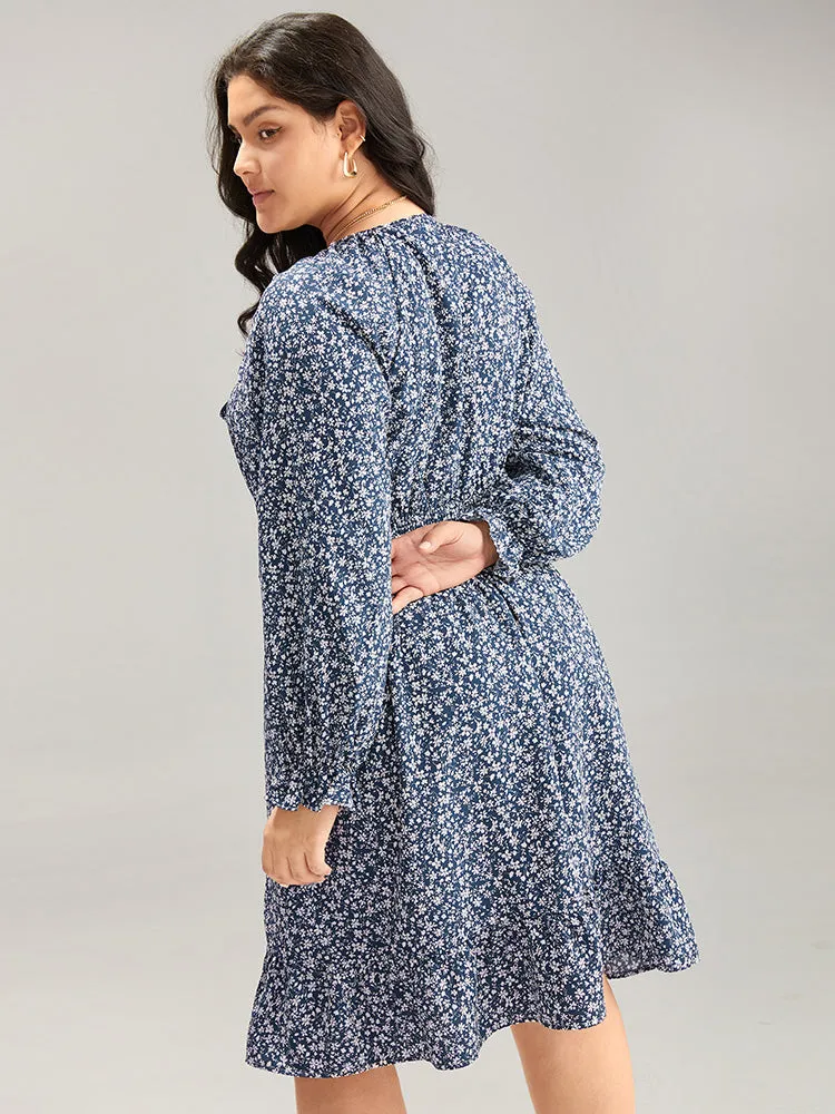 Ditsy Floral Flutter Trim Shirred Knot Neck Dress sold by Bloomchic product image thumbnail 4