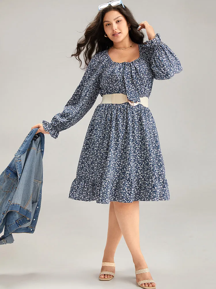 Ditsy Floral Flutter Trim Shirred Knot Neck Dress sold by Bloomchic product image thumbnail 2