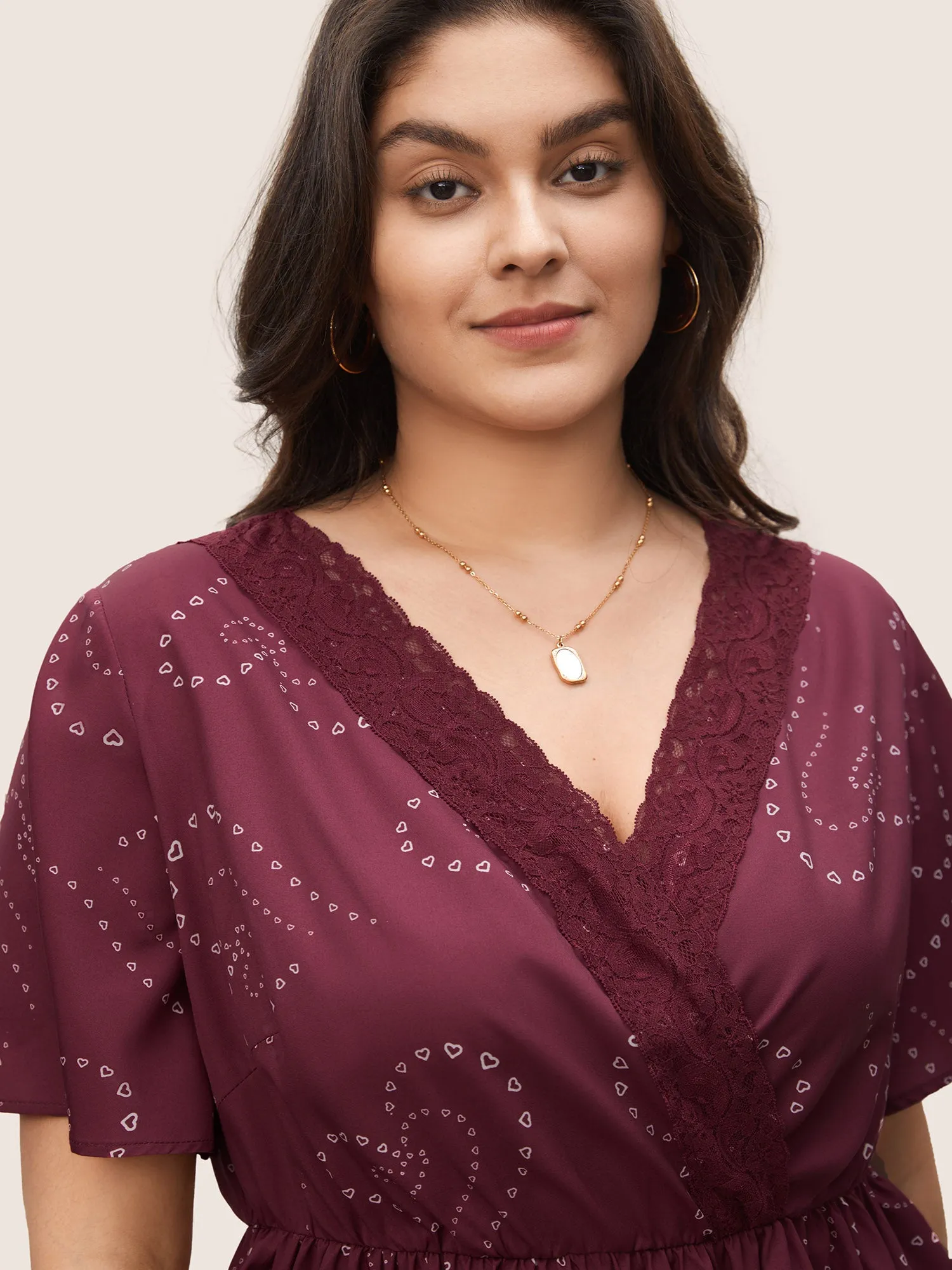 Heart Lace Patchwork Wrap Elastic Waist Blouse sold by Bloomchic product image thumbnail 3