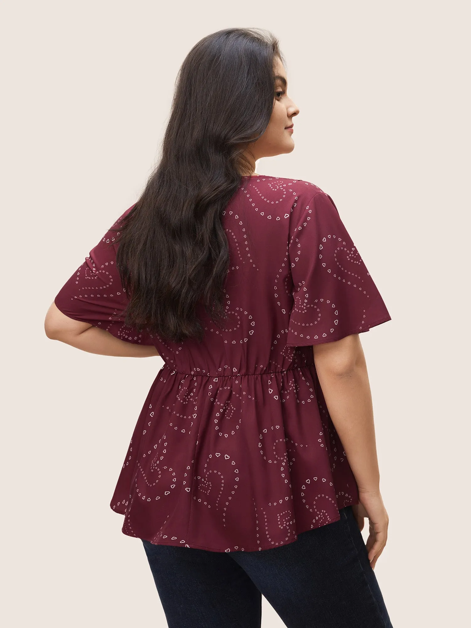 Heart Lace Patchwork Wrap Elastic Waist Blouse sold by Bloomchic product image thumbnail 4