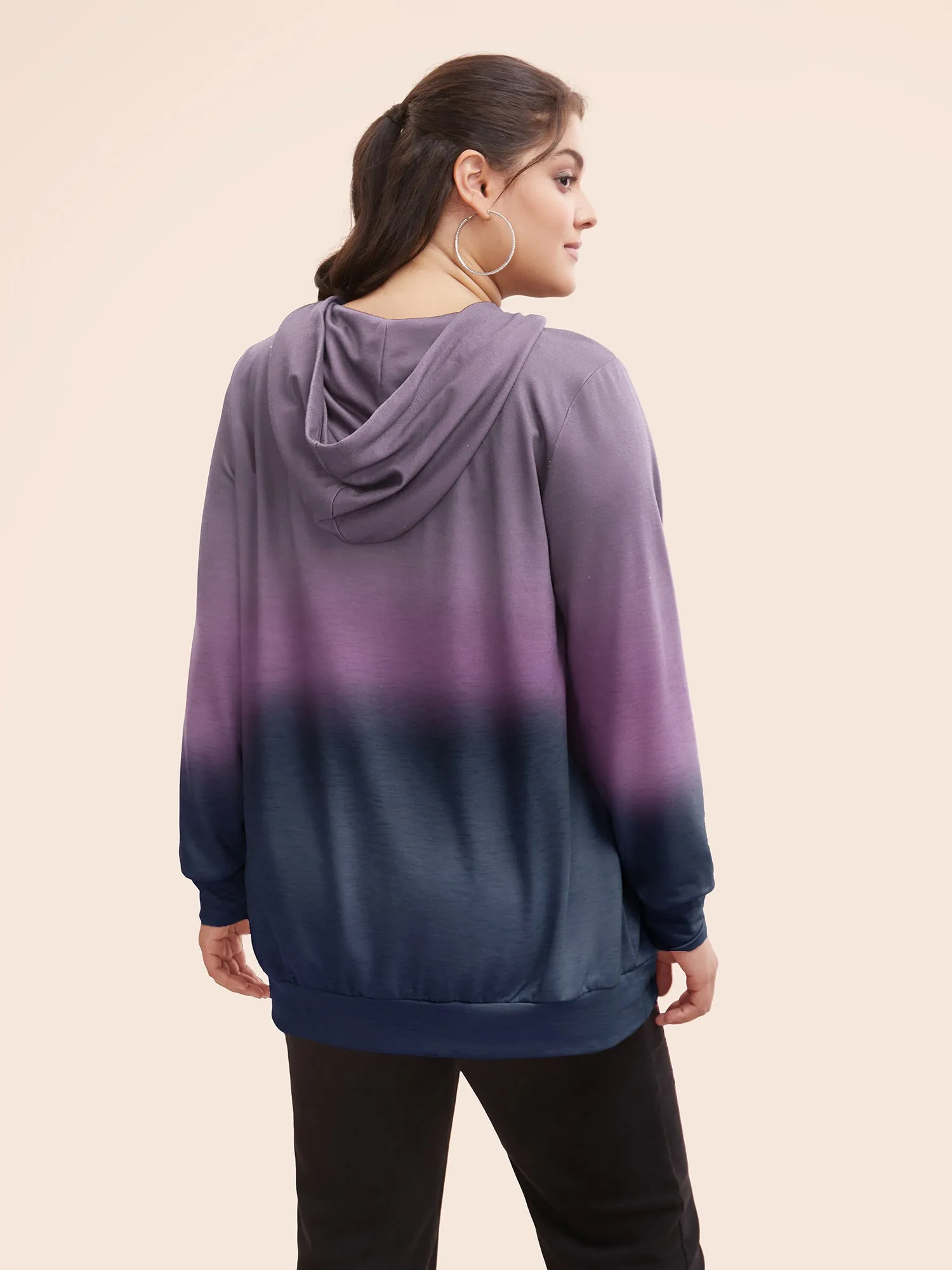 Ombre Pocket Drawstring Hooded Sweatshirt sold by Bloomchic product image thumbnail 5