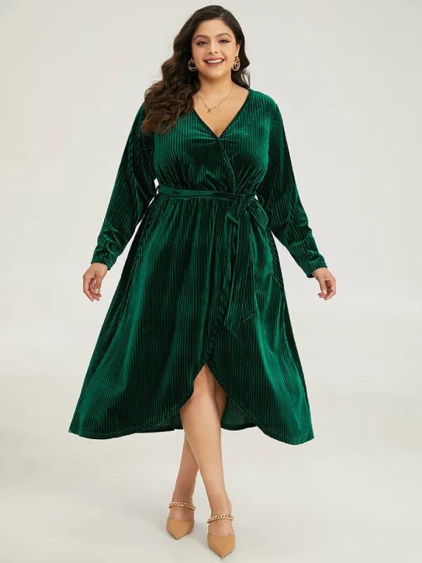Velvet Rib Knit Wrap Hem Pocket Belted Dress sold by Bloomchic