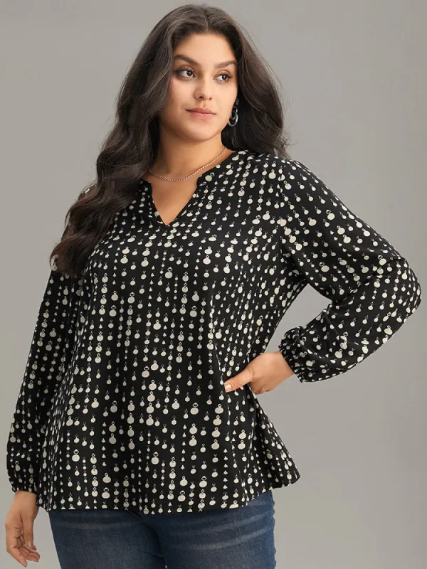 Chain Print Notched Lantern Sleeve Blouse sold by Bloomchic