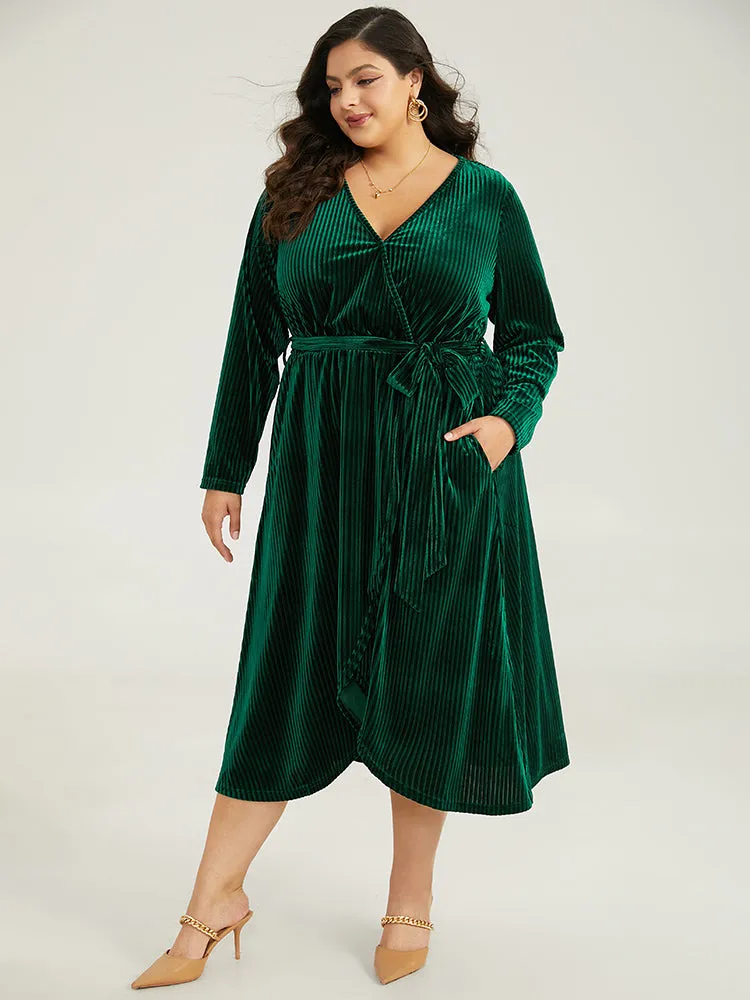 Velvet Rib Knit Wrap Hem Pocket Belted Dress sold by Bloomchic product image thumbnail 2