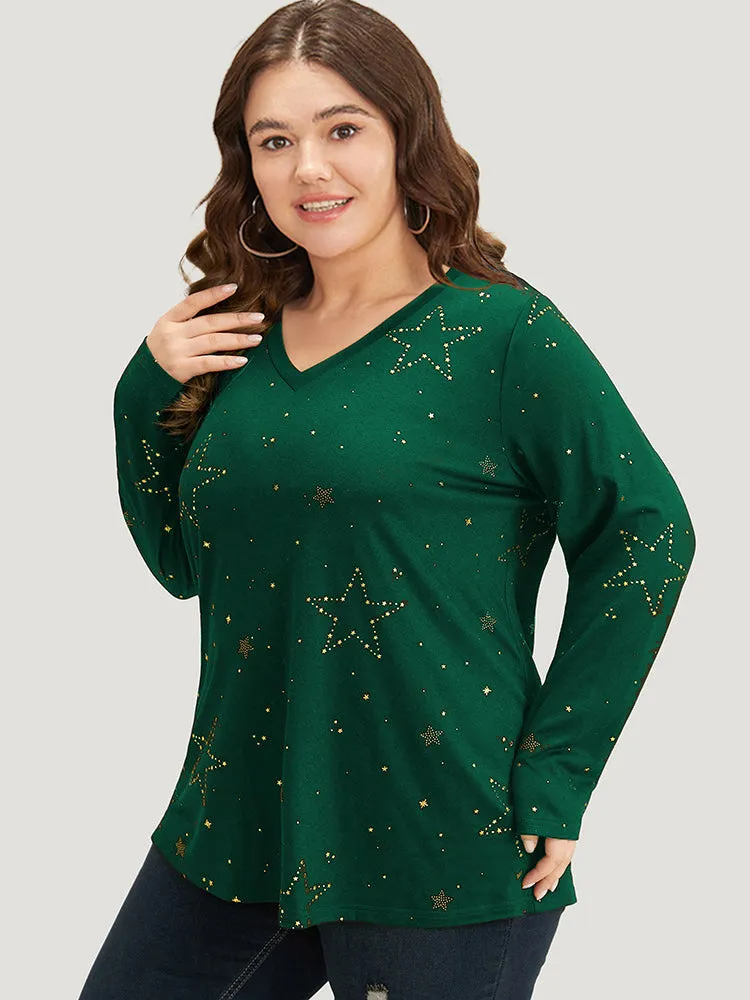Halloween Star Glitter Plain V Neck T-shirt sold by Bloomchic product image thumbnail 3