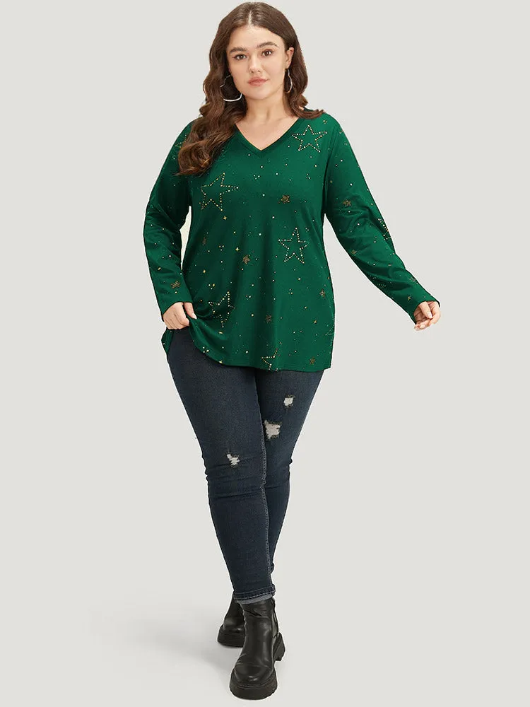 Halloween Star Glitter Plain V Neck T-shirt sold by Bloomchic product image thumbnail 5