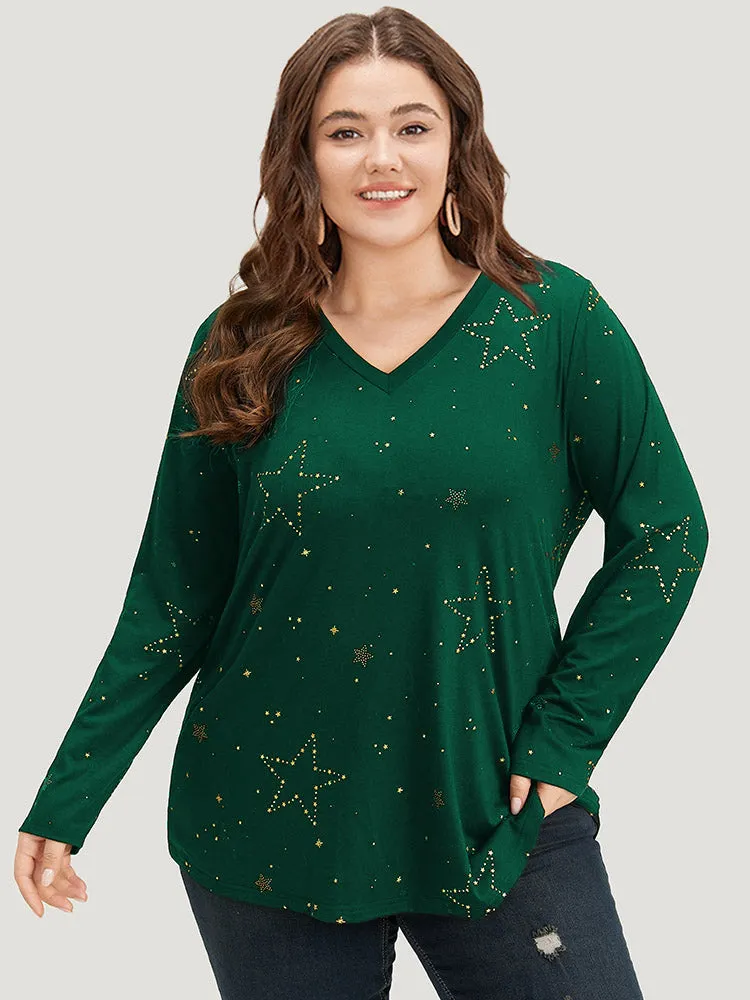 Halloween Star Glitter Plain V Neck T-shirt sold by Bloomchic product image thumbnail 2