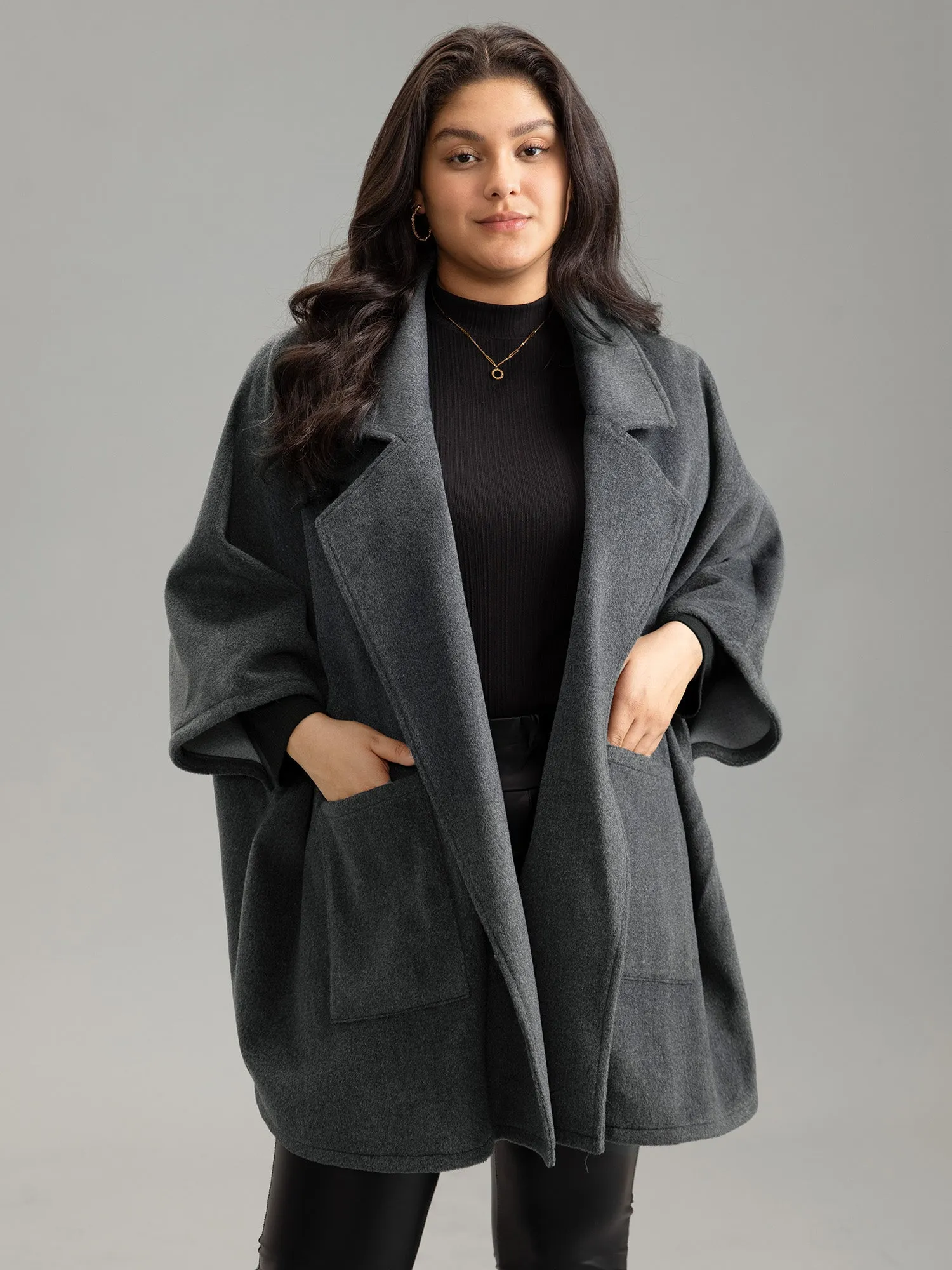 Batwing Sleeve Lapel Collar Coat sold by Bloomchic