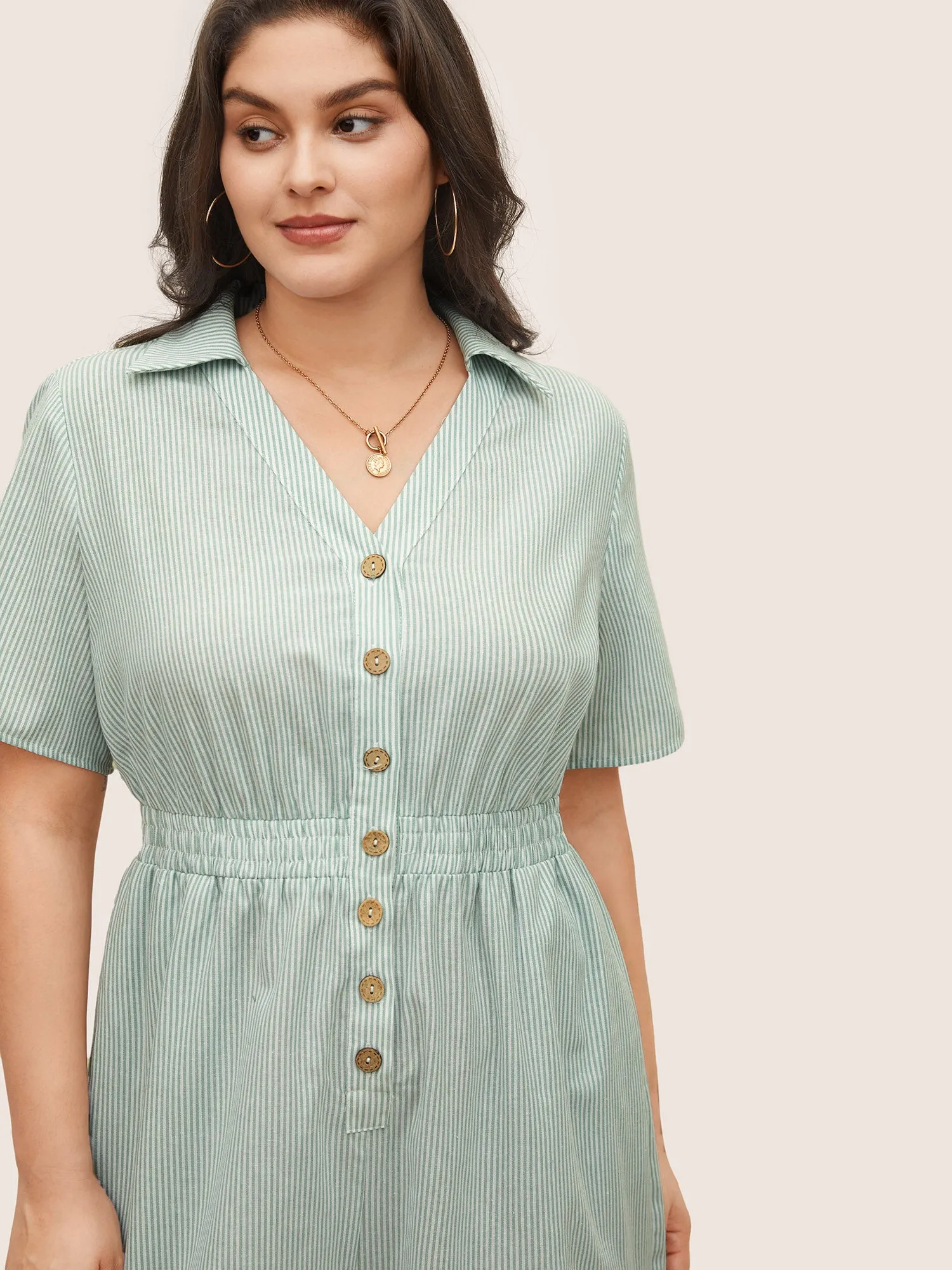 Striped Lapel Collar Shirred Button Detail Jumpsuit sold by Bloomchic product image thumbnail 2