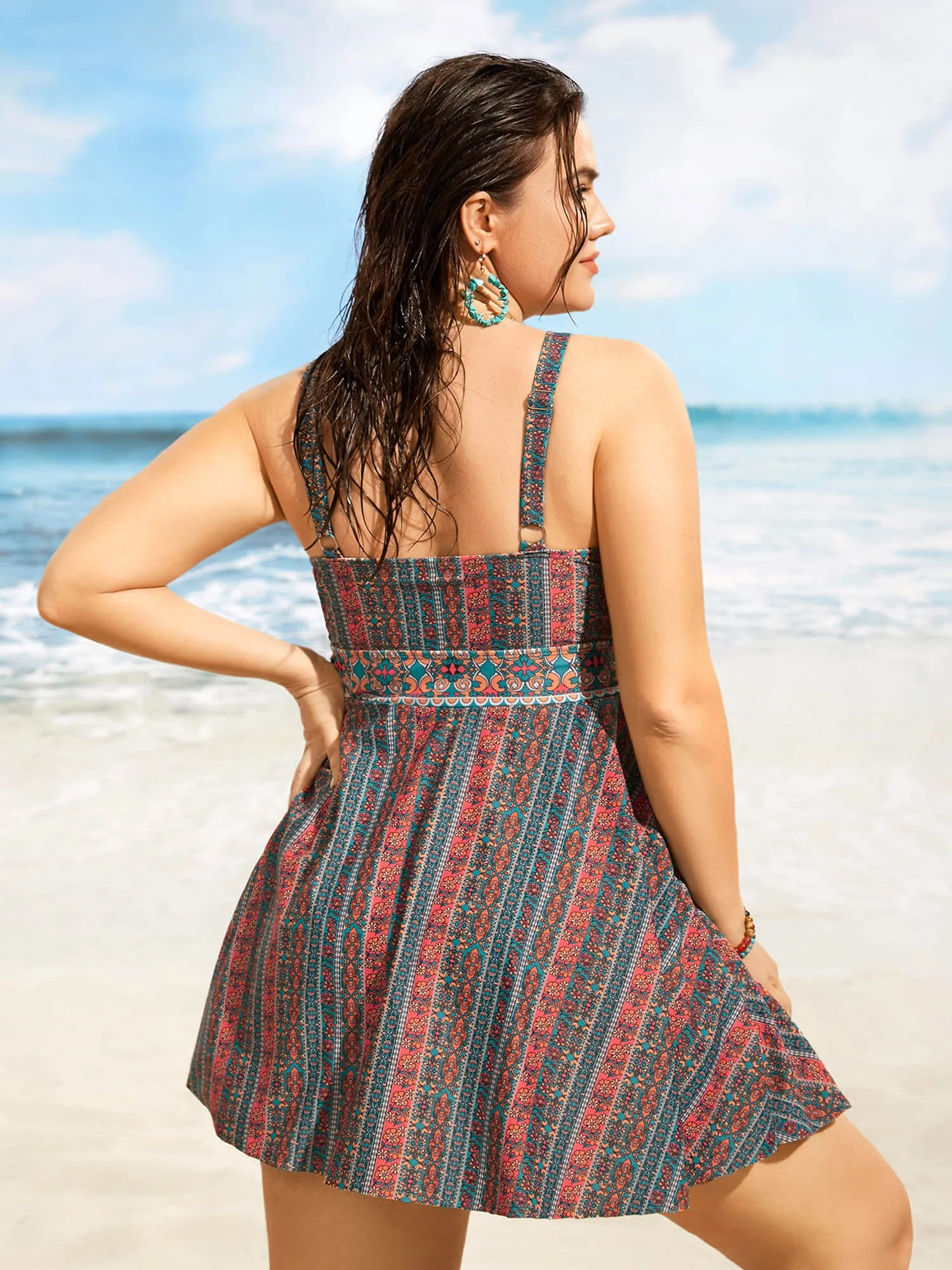 Boho Print V Neck Button Detail Gathered Blouse sold by Bloomchic product image thumbnail 3