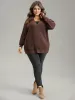 Solid Surplice Neck Elastic Cuffs Pullover sold by Bloomchic