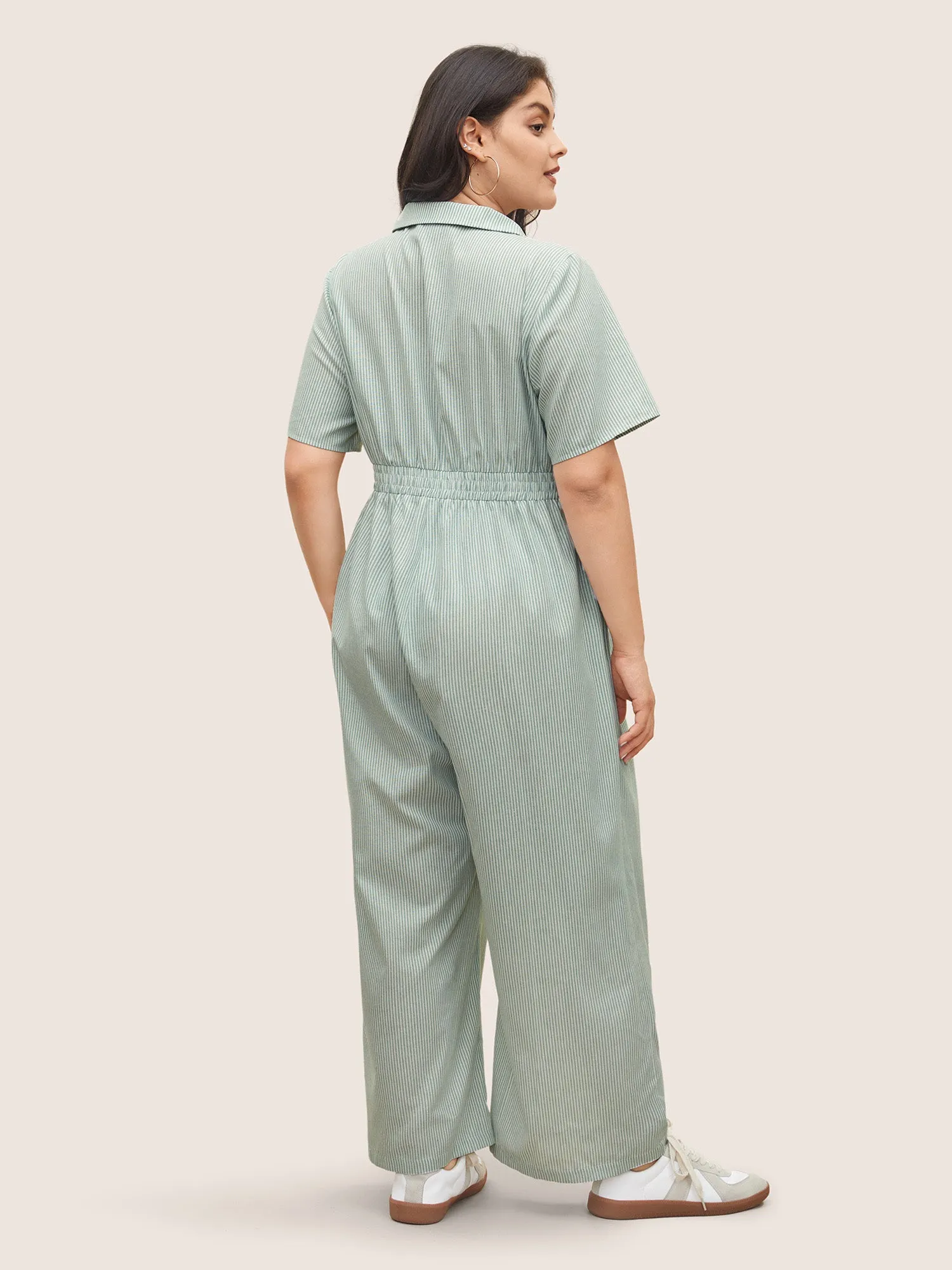 Striped Lapel Collar Shirred Button Detail Jumpsuit sold by Bloomchic product image thumbnail 4