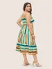 Colored Stripes Drawstring Patchwork Hem Cami Dress sold by Bloomchic