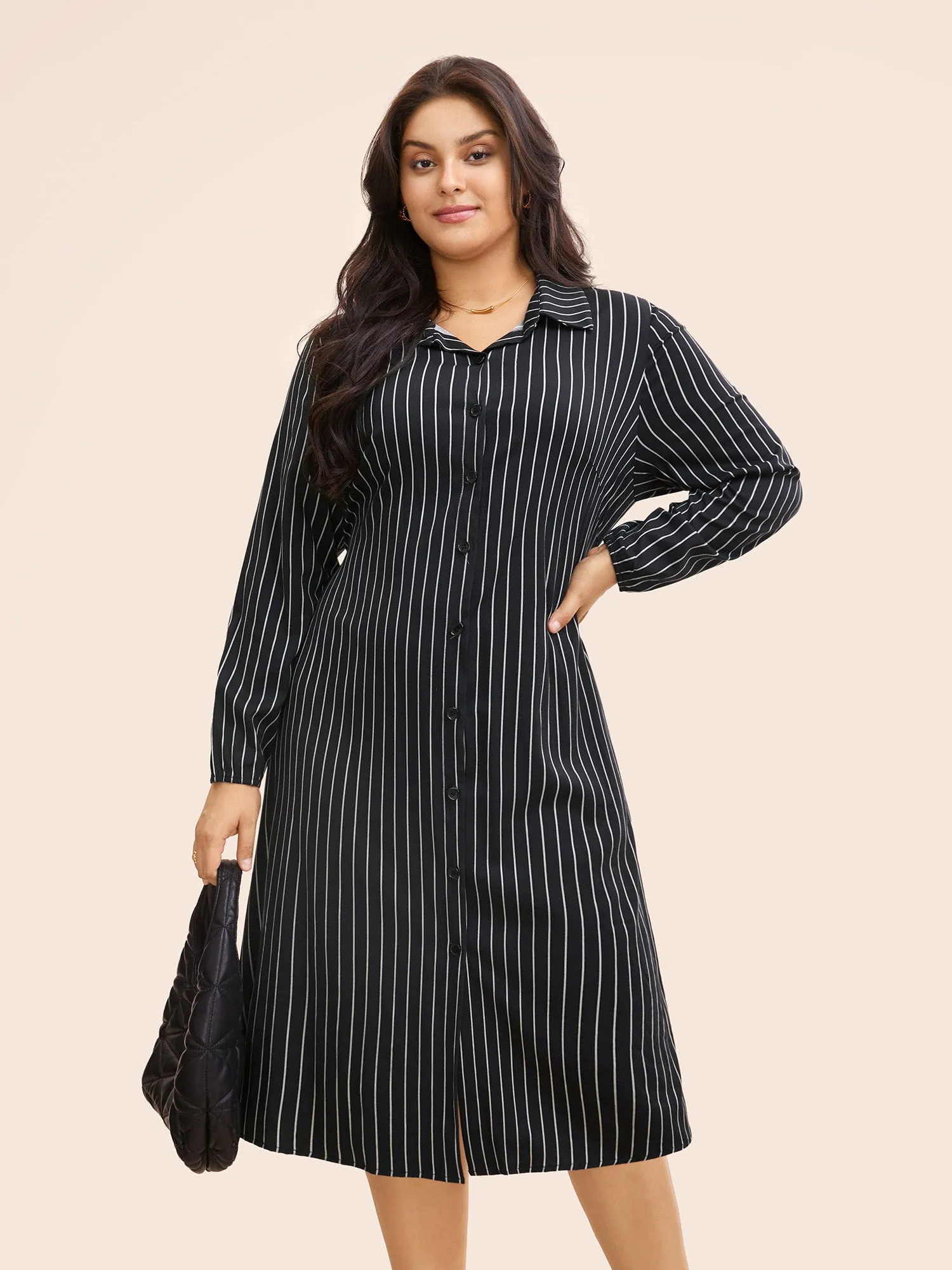No-Gape Buttons Stretch Woven Shirt Dress sold by Bloomchic product image thumbnail 2