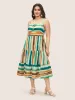 Colored Stripes Drawstring Patchwork Hem Cami Dress sold by Bloomchic
