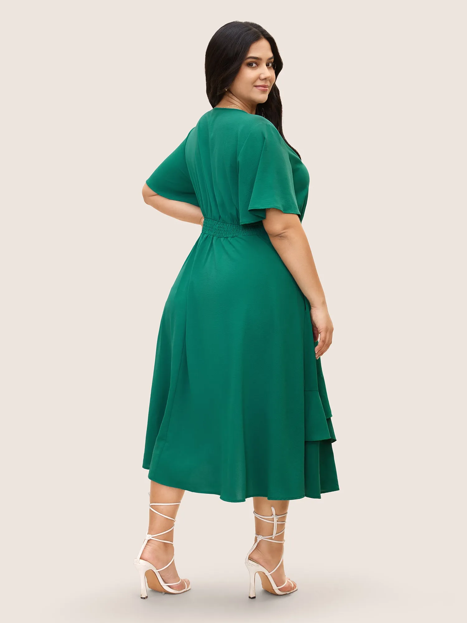 Plain Ruched Patchwork Ruffle Trim Dress sold by Bloomchic product image thumbnail 3