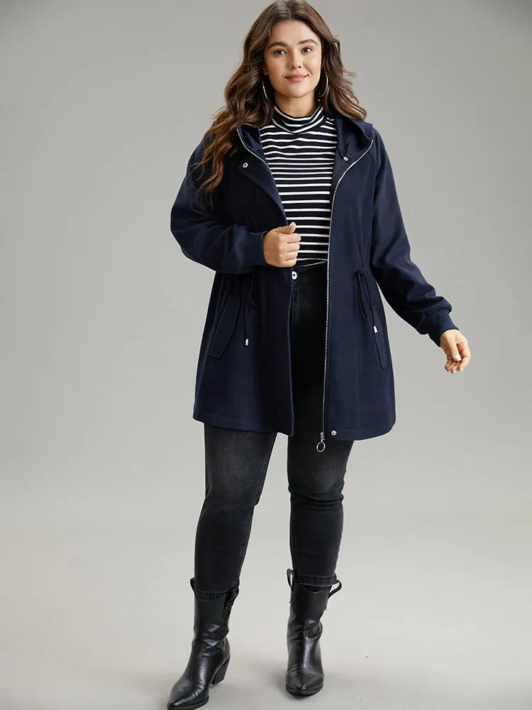 Solid O Ring Zipper Hooded Drawstring Coat sold by Bloomchic product image thumbnail 4