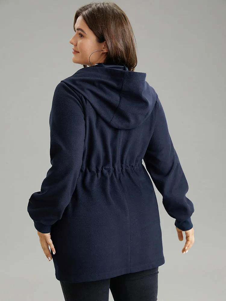 Solid O Ring Zipper Hooded Drawstring Coat sold by Bloomchic product image thumbnail 5