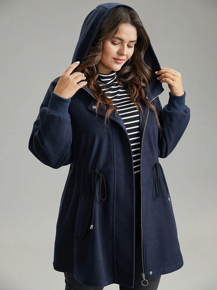 Solid O Ring Zipper Hooded Drawstring Coat sold by Bloomchic product image thumbnail 2