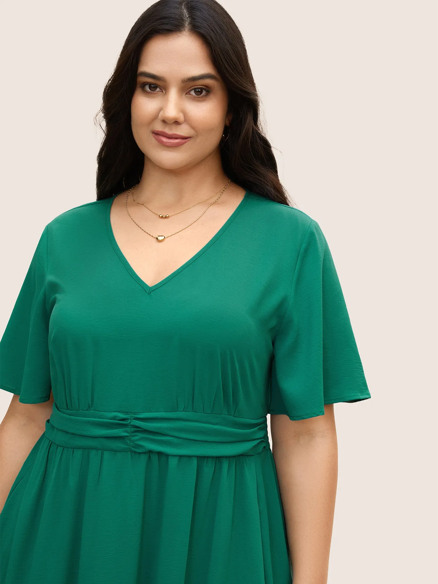 Plain Ruched Patchwork Ruffle Trim Dress sold by Bloomchic product image thumbnail 4