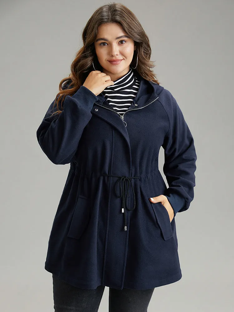Solid O Ring Zipper Hooded Drawstring Coat sold by Bloomchic product image thumbnail 3