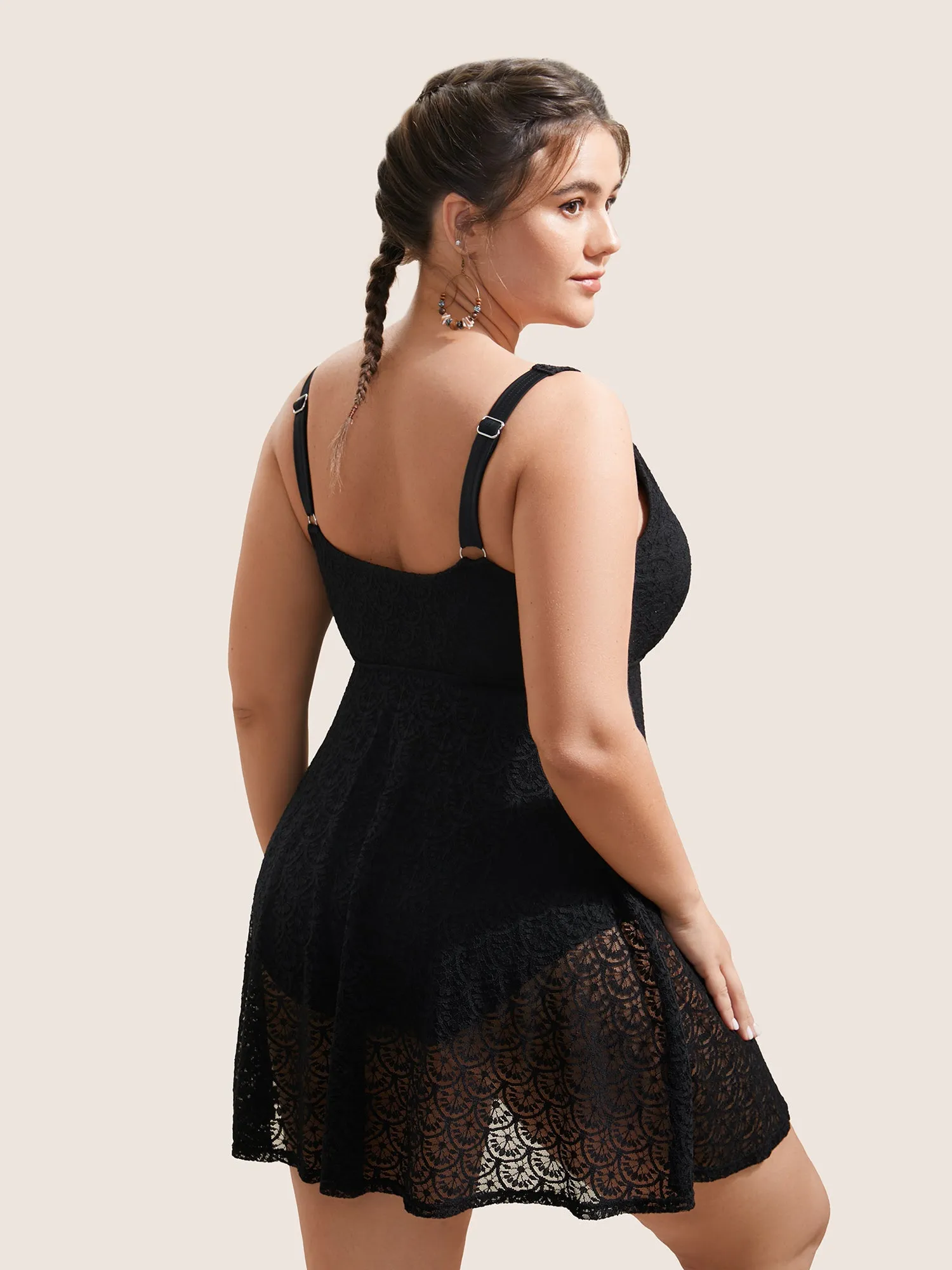 Solid Crochet Lace Mesh Adjustable Straps Swim Dress sold by Bloomchic product image thumbnail 2