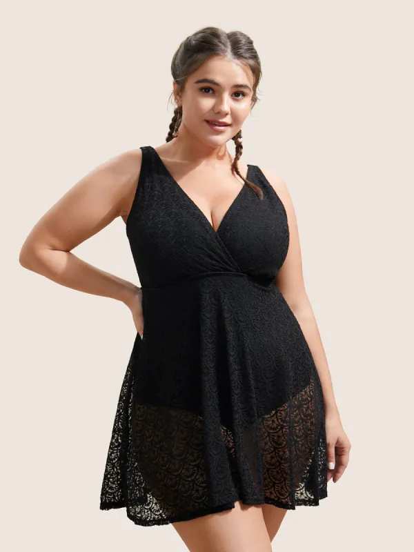 Solid Crochet Lace Mesh Adjustable Straps Swim Dress sold by Bloomchic