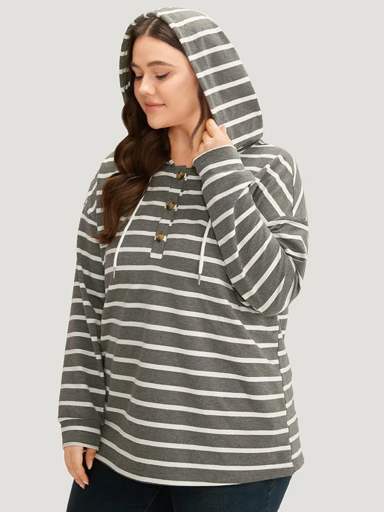 Striped Button Up Hooded Sweatshirt sold by Bloomchic product image thumbnail 3