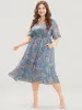 Floral Print V Neck Elastic Waist Mesh Pocket Ruffles Dress sold by Bloomchic
