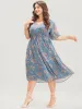 Floral Print V Neck Elastic Waist Mesh Pocket Ruffles Dress sold by Bloomchic